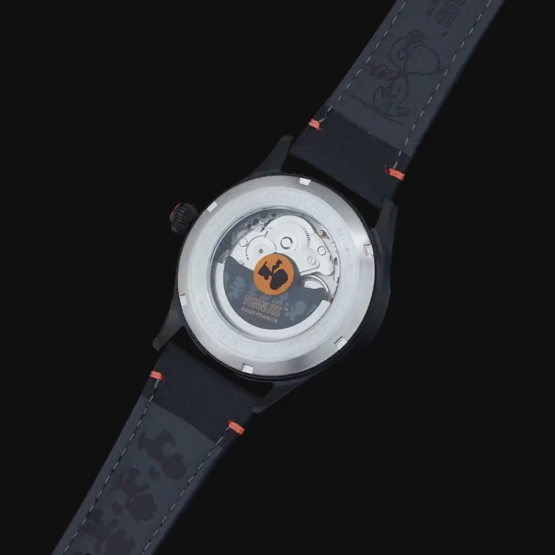 AVI-8 AVI-8 Flyboy Engineer Automatic Peanuts Snoopy Flying Ace Monotone Limited Edition Obsidian Ace Men's Watch AV-4156-02