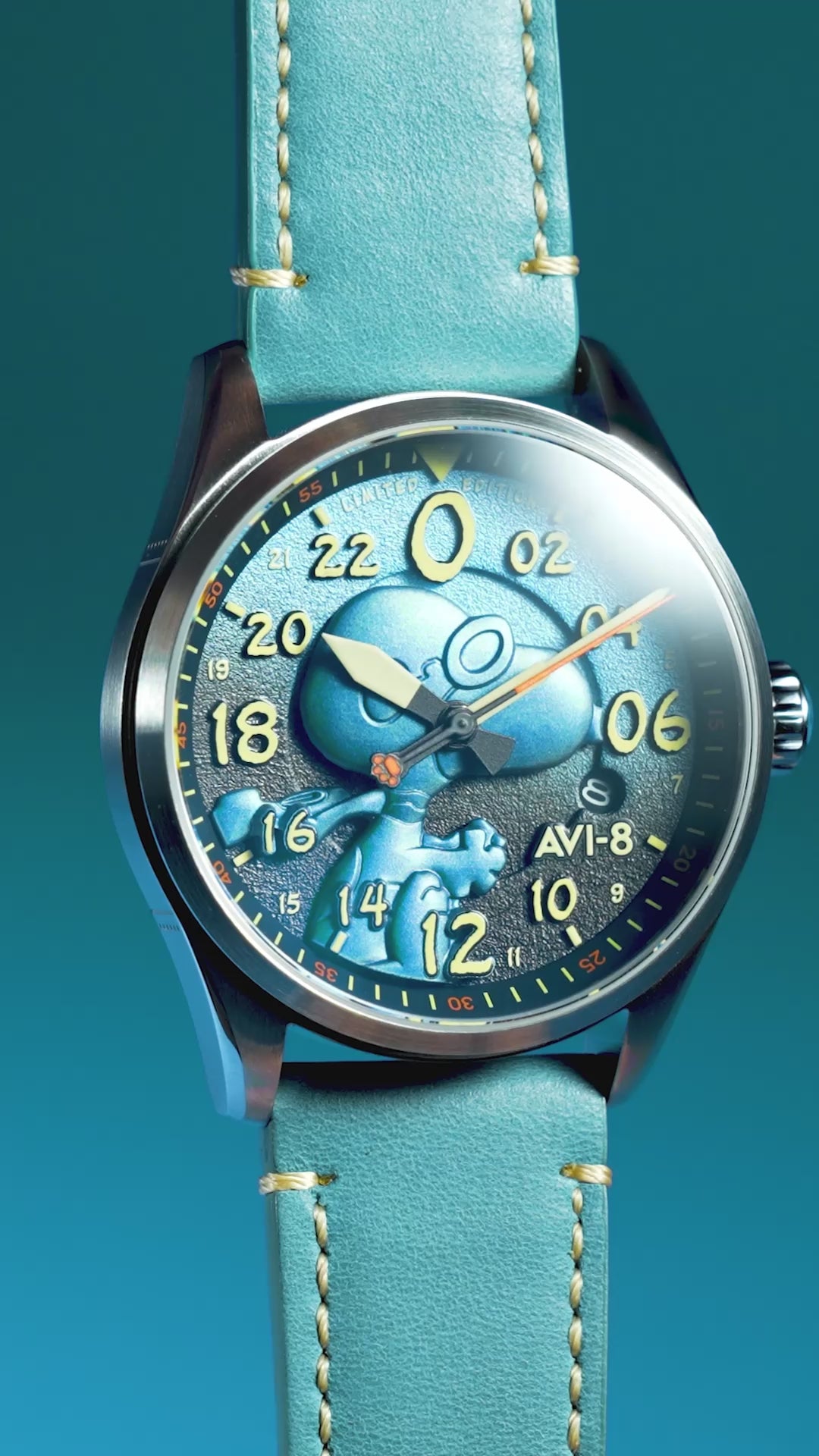 AVI-8 AVI-8 Spitfire Peanuts Snoopy Flying Ace 24 Hour Automatic Limited Edition Azure Blue Men's Watch AV-4150-03