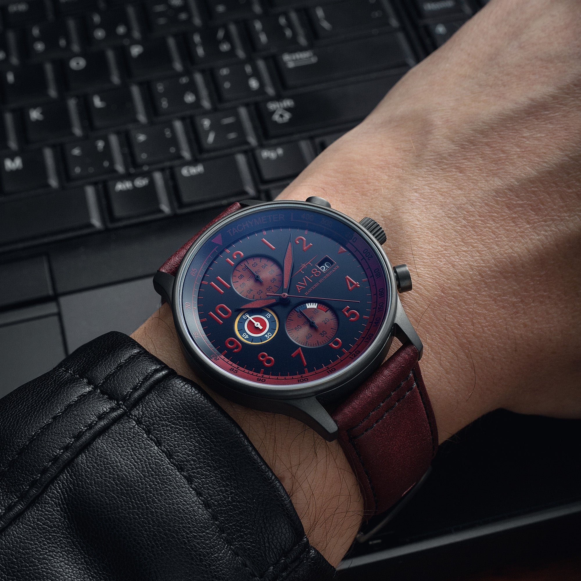AVI-8 AVI-8 Hawker Hurricane Classic Chronograph Blood Red Men's Watch AV-4011-0S