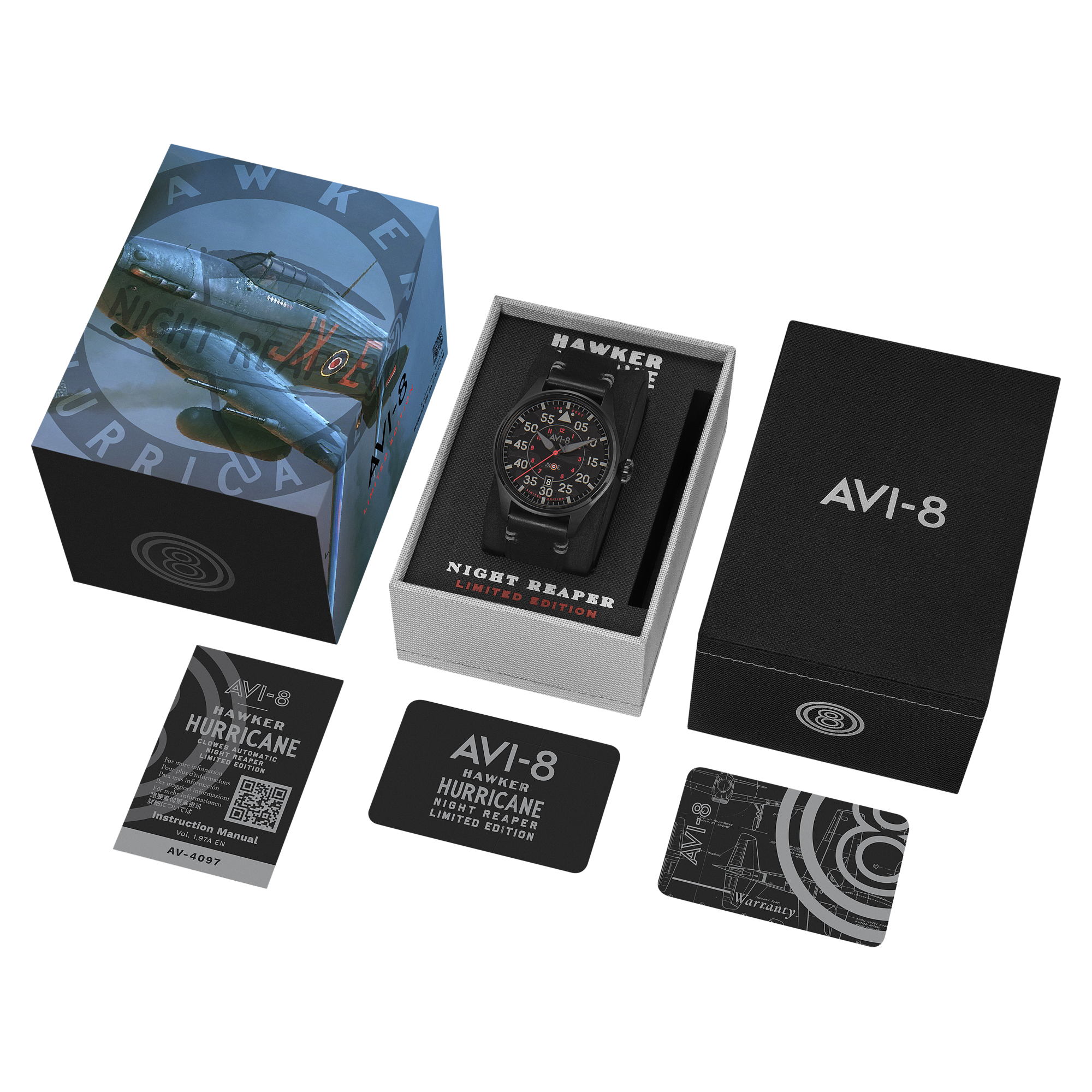 AVI-8 AVI-8 Hawker Hurricane Clowes Automatic Night Reaper Limited Edition Night Shadow Men's Watch AV-4097-05