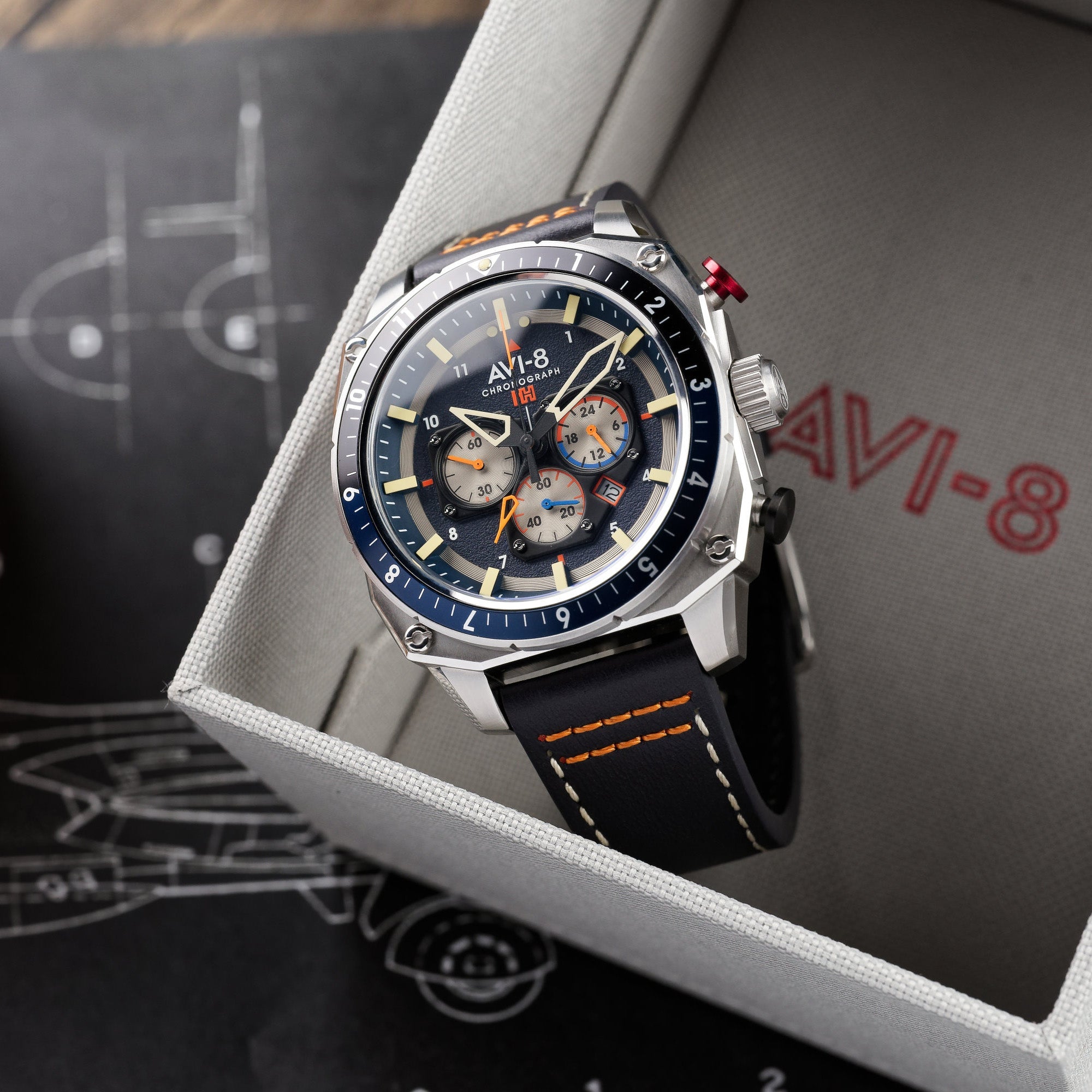 AVI-8 AVI-8 Atlas Dual Time Japanese Chronograph Pavillion Blue Men's Watch AV-4100-02