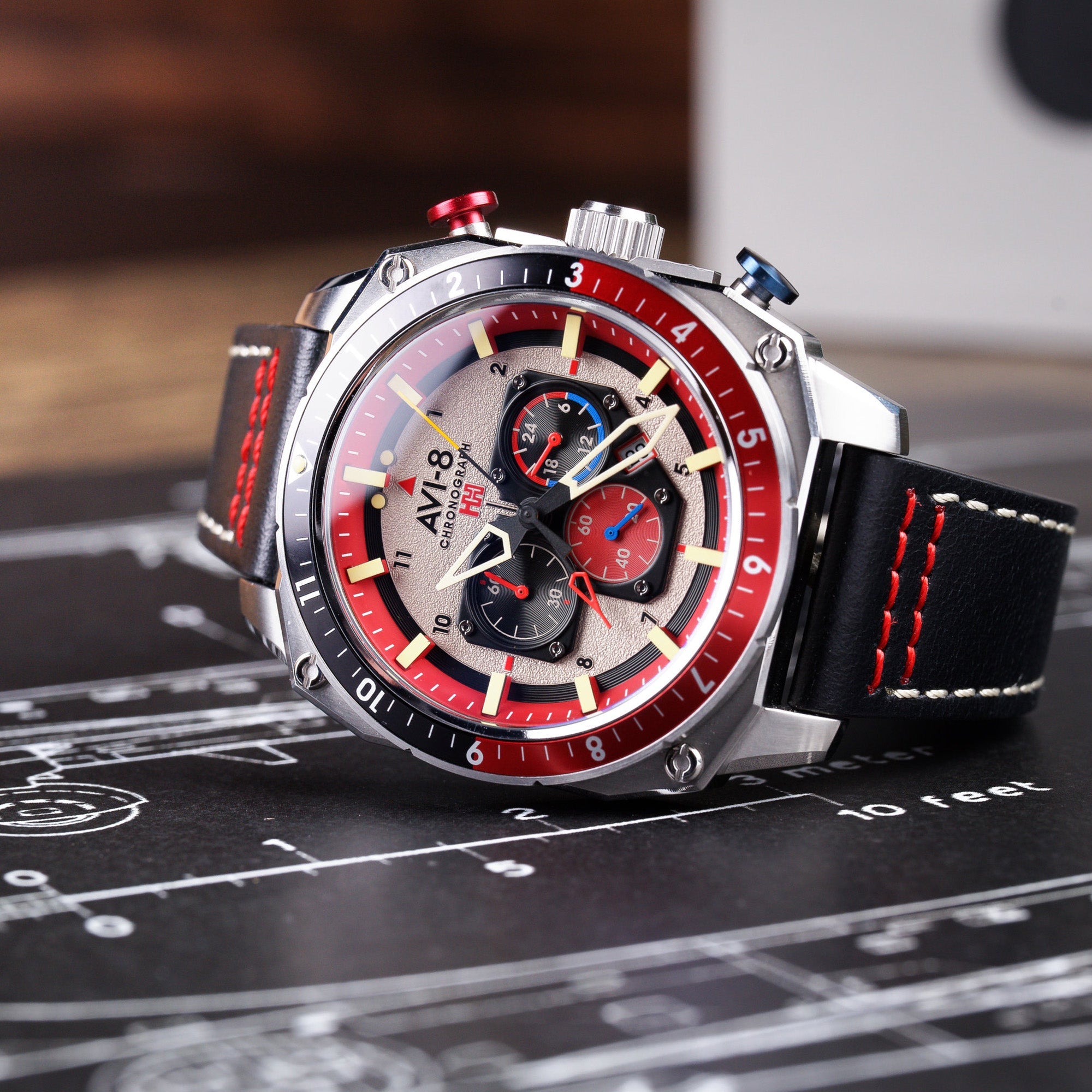 AVI-8 AVI-8 Atlas Dual Time Japanese Chronograph Hazard Red Men's Watch AV-4100-03