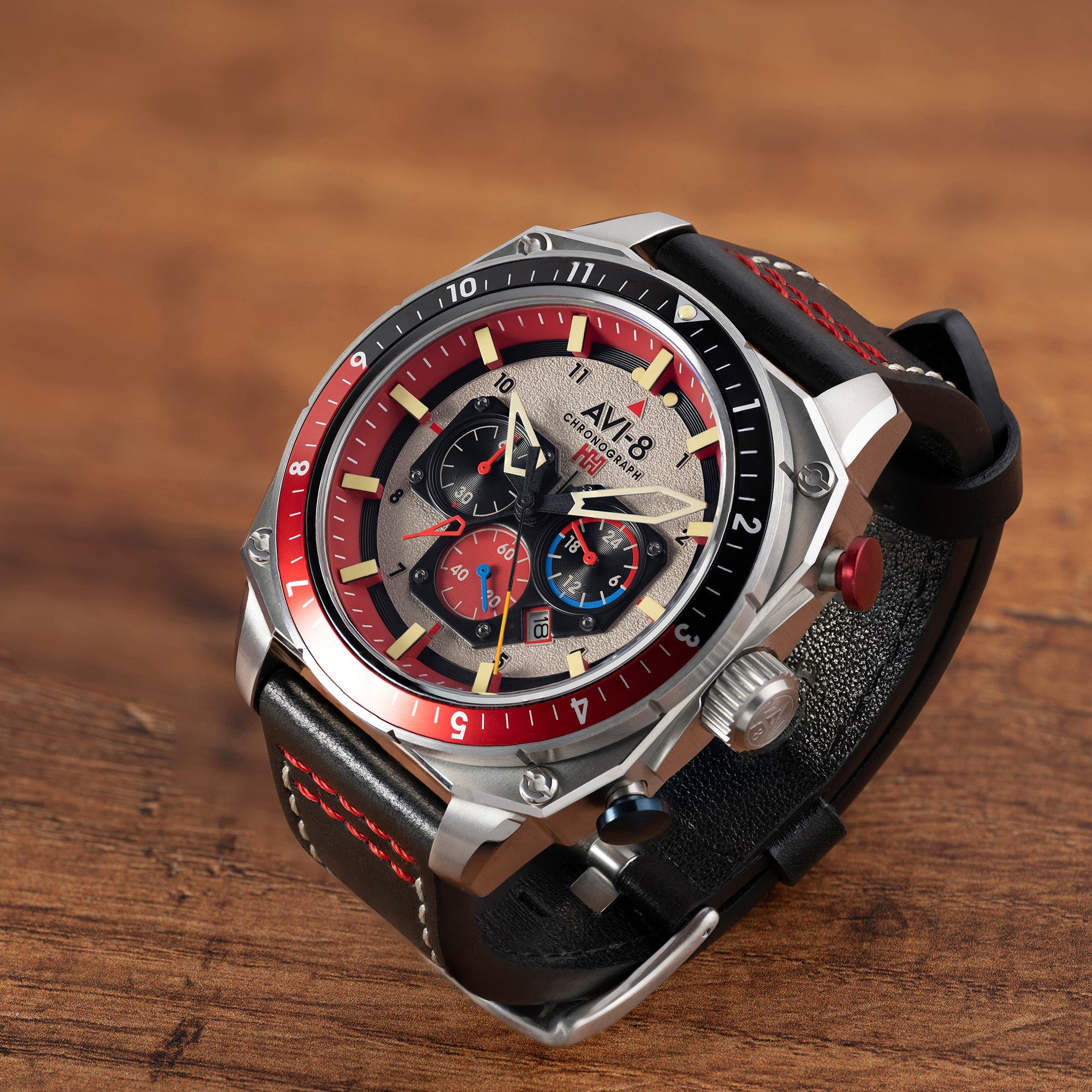 AVI-8 AVI-8 Atlas Dual Time Japanese Chronograph Hazard Red Men's Watch AV-4100-03