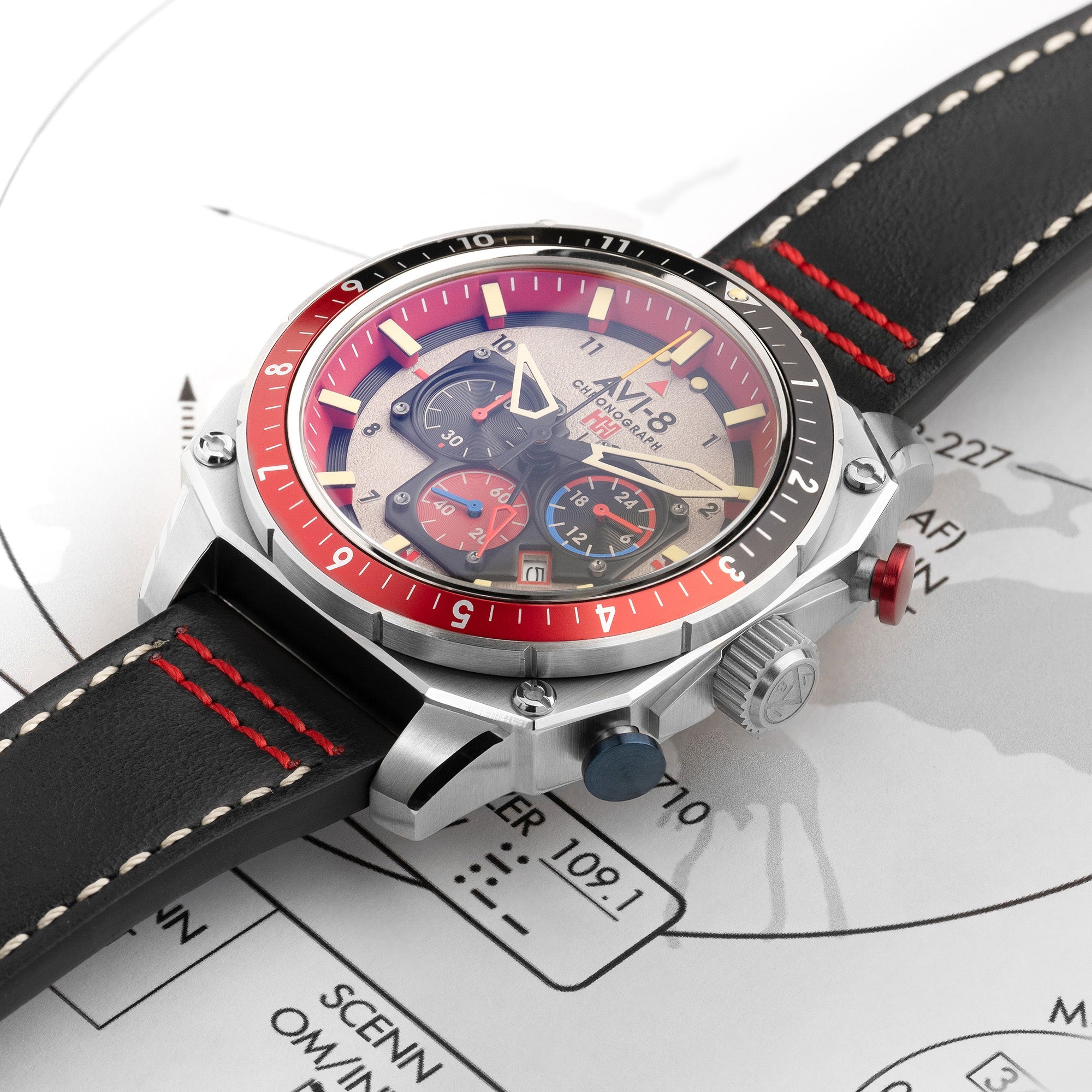 AVI-8 AVI-8 Atlas Dual Time Japanese Chronograph Hazard Red Men's Watch AV-4100-03
