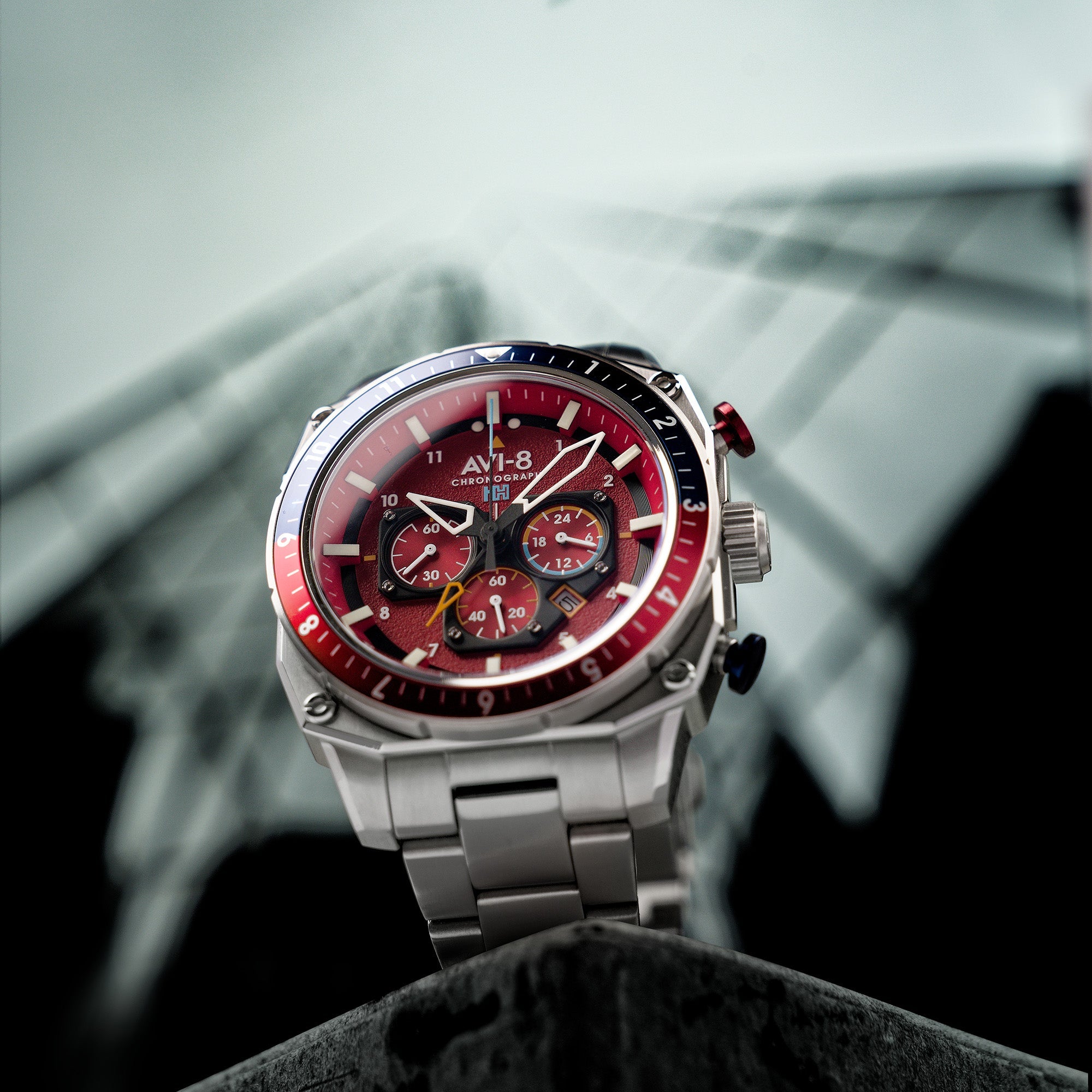 AVI-8 AVI-8 Hawker Hunter Atlas Dual Time Chronograph Crimson Red Men's Watch AV-4100-22