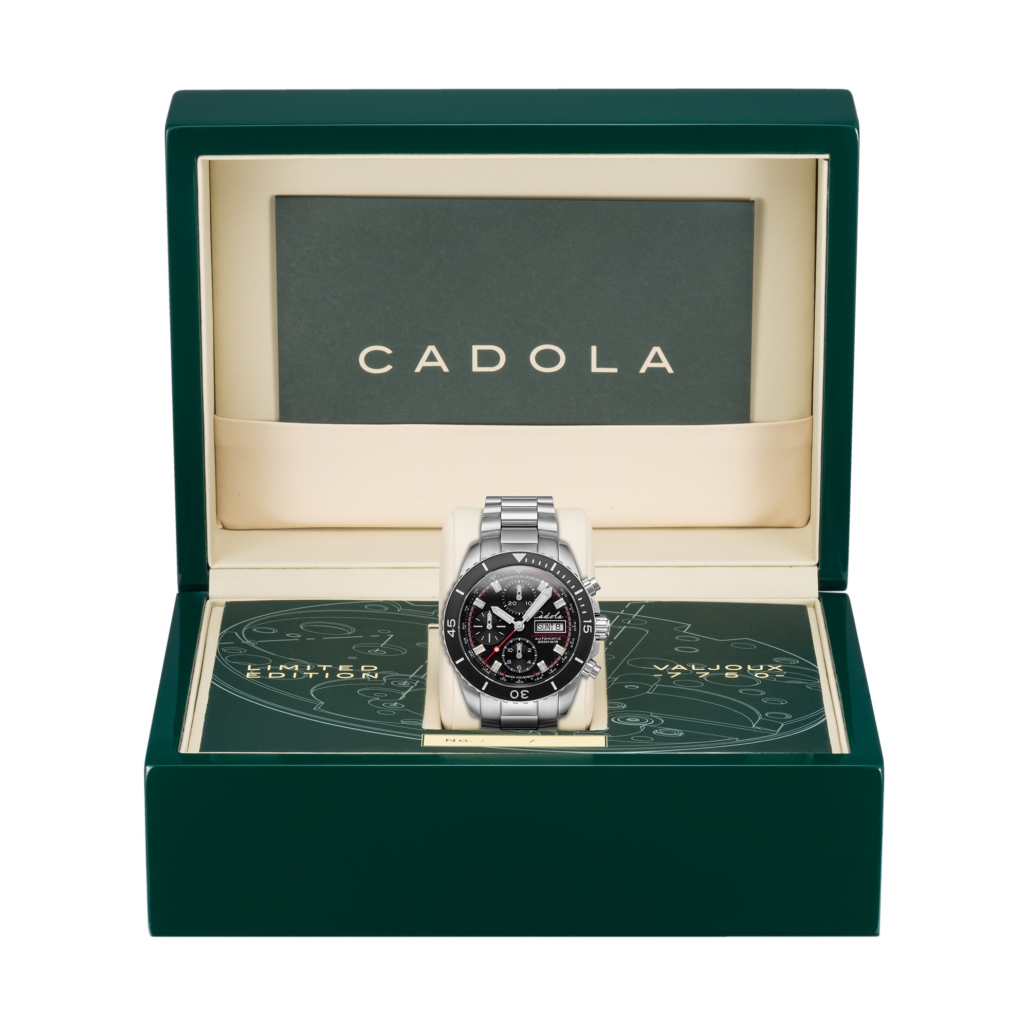 CADOLA Cadola Aegir Swiss Automatic Chronograph Men's Coal Black Watch CD-1019-11