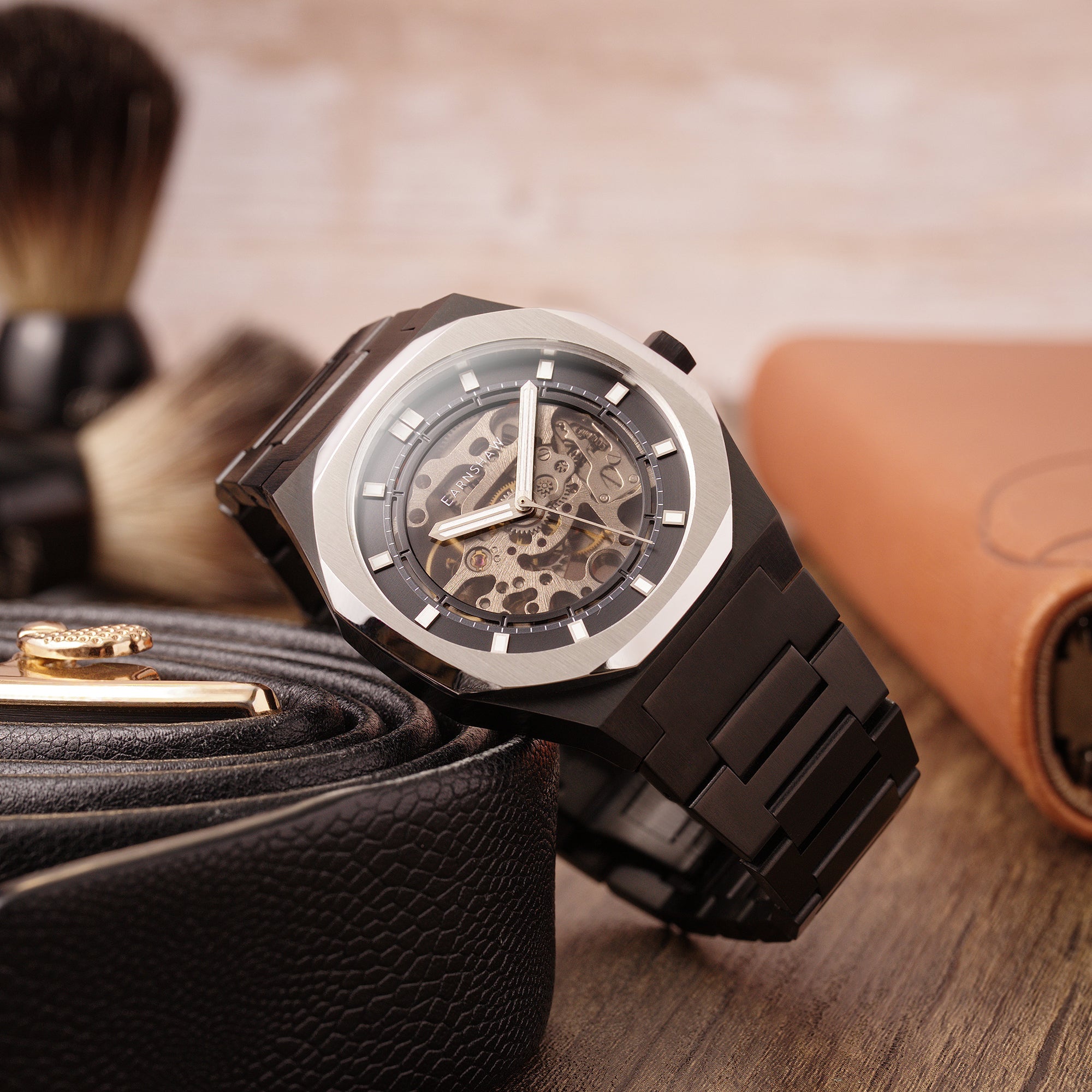 THOMAS EARNSHAW Thomas Earnshaw Drake Skeleton Automatic Black Silver Men's Watch ES-8142-66