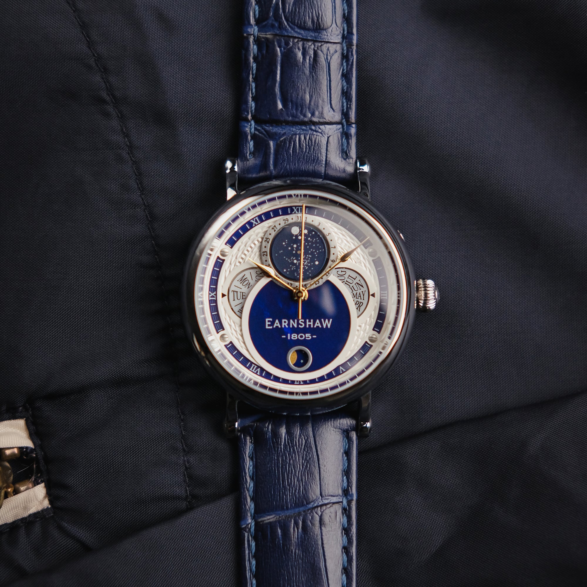 THOMAS EARNSHAW Thomas Earnshaw Messier Moonphase Calendar Men's Japanese Quartz  Blue Moon Watch ES-8265-02