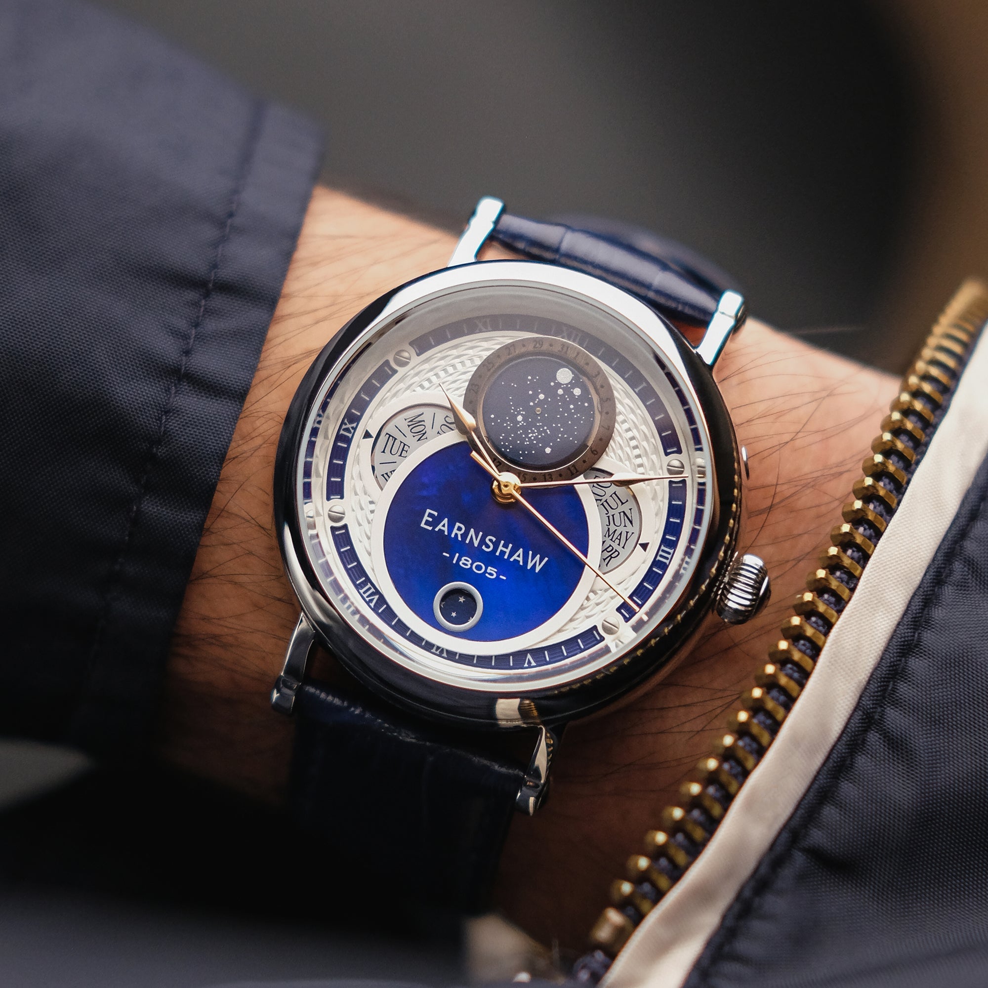 THOMAS EARNSHAW Thomas Earnshaw Messier Moonphase Calendar Men's Japanese Quartz  Blue Moon Watch ES-8265-02