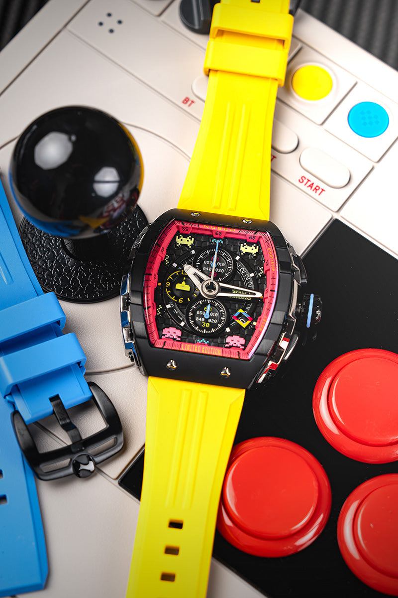 NUBEO Nubeo Magellan Chronograph Space Invaders Limited Edition Defender Yellow Men's Watch NB-6024-SI-02