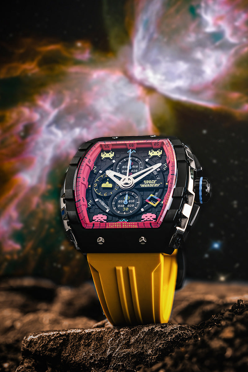 NUBEO Nubeo Magellan Chronograph Space Invaders Limited Edition Defender Yellow Men's Watch NB-6024-SI-02