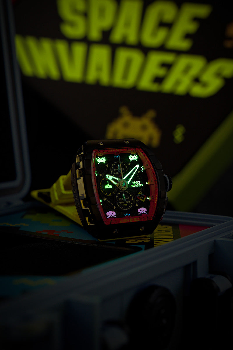 NUBEO Nubeo Magellan Chronograph Space Invaders Limited Edition Defender Yellow Men's Watch NB-6024-SI-02