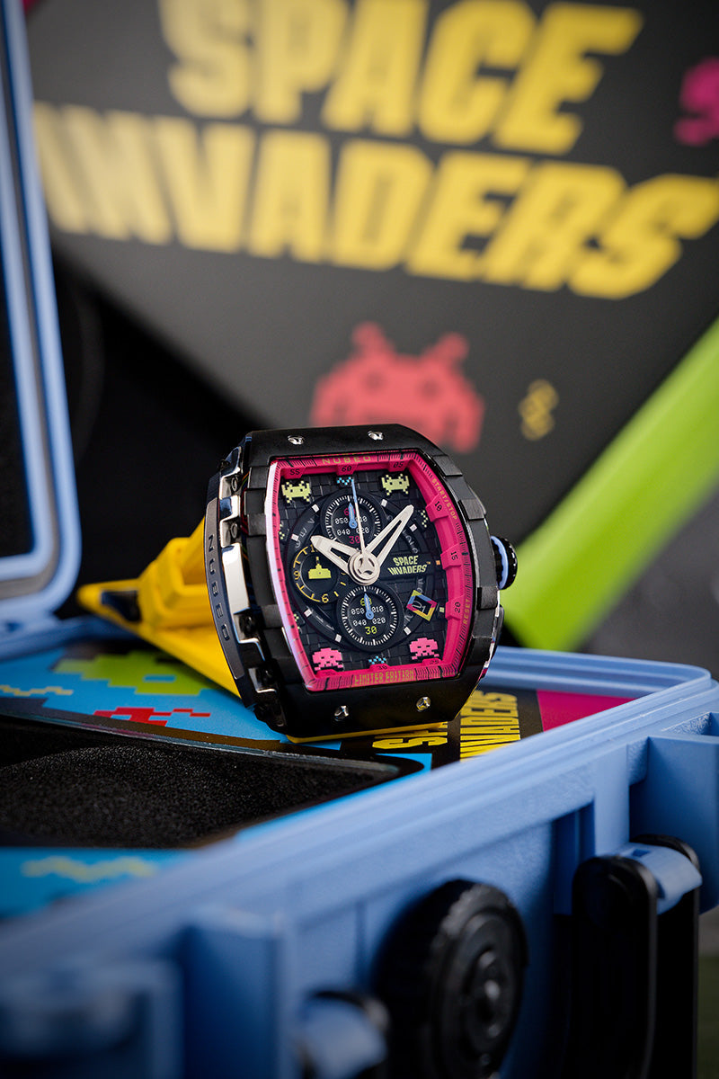 NUBEO Nubeo Magellan Chronograph Space Invaders Limited Edition Defender Yellow Men's Watch NB-6024-SI-02