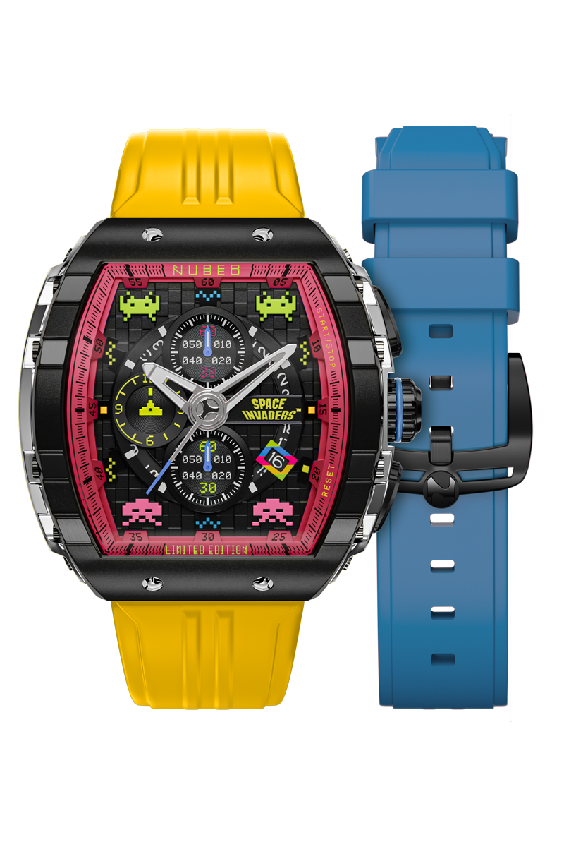 NUBEO Nubeo Magellan Chronograph Space Invaders Limited Edition Defender Yellow Men's Watch NB-6024-SI-02