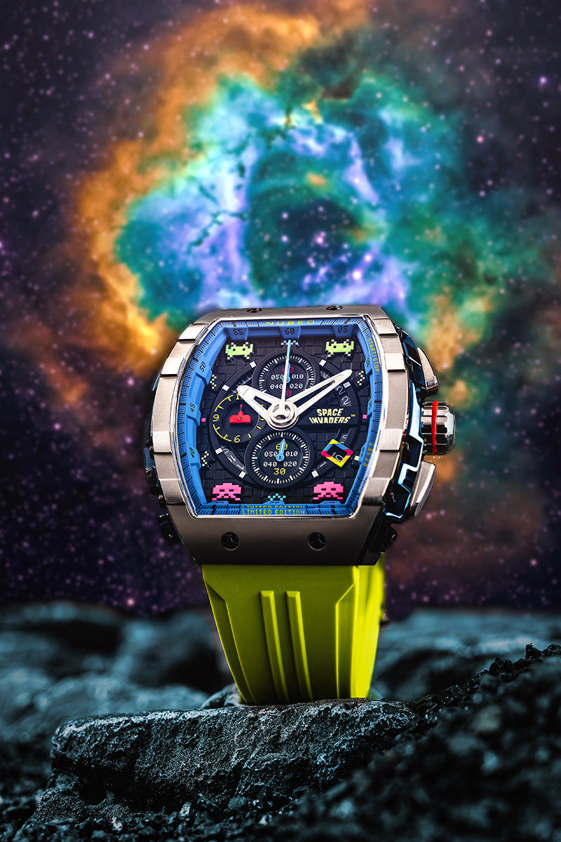 NUBEO Nubeo Magellan Chronograph Space Invaders Limited Edition Alien Green Men's Watch NB-6024-SI-03
