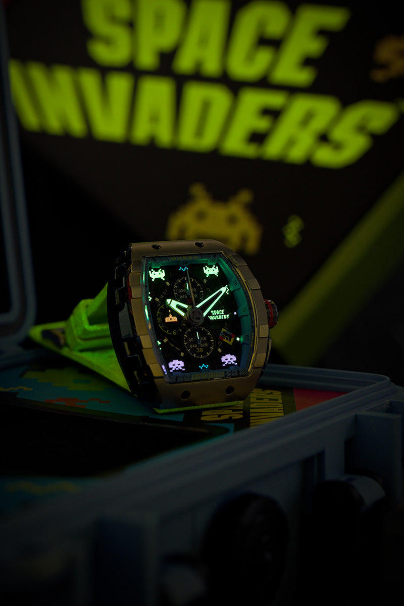 NUBEO Nubeo Magellan Chronograph Space Invaders Limited Edition Alien Green Men's Watch NB-6024-SI-03