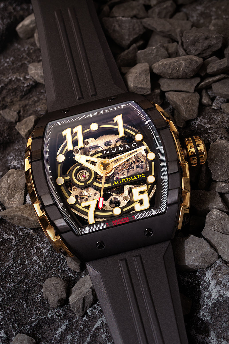 NUBEO Nubeo Magellan Skeleton Copper Black Men's Watch NB-6063-03