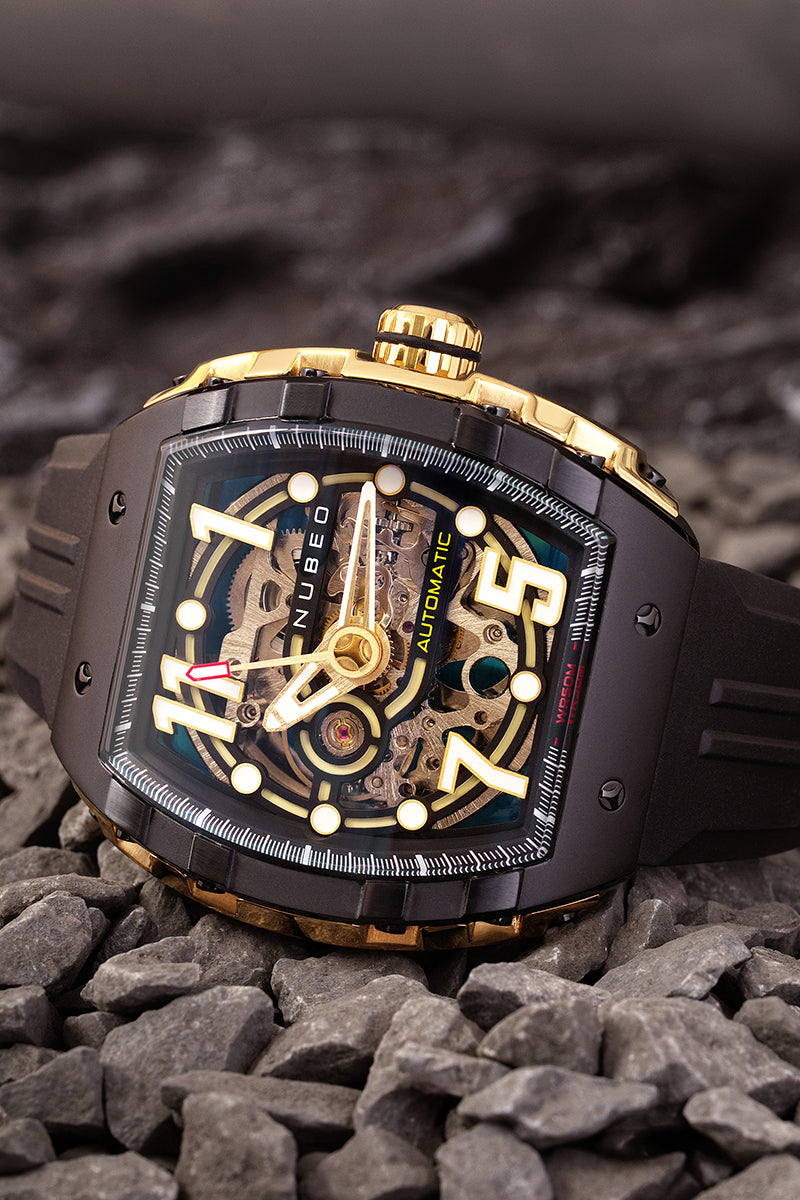 NUBEO Nubeo Magellan Skeleton Copper Black Men's Watch NB-6063-03