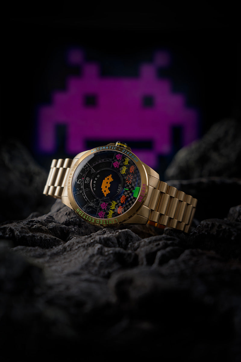 NUBEO Nubeo Quasar Automatic Space Invaders Limited Edition Voyager Gold Men's Watch NB-6082-SI-33