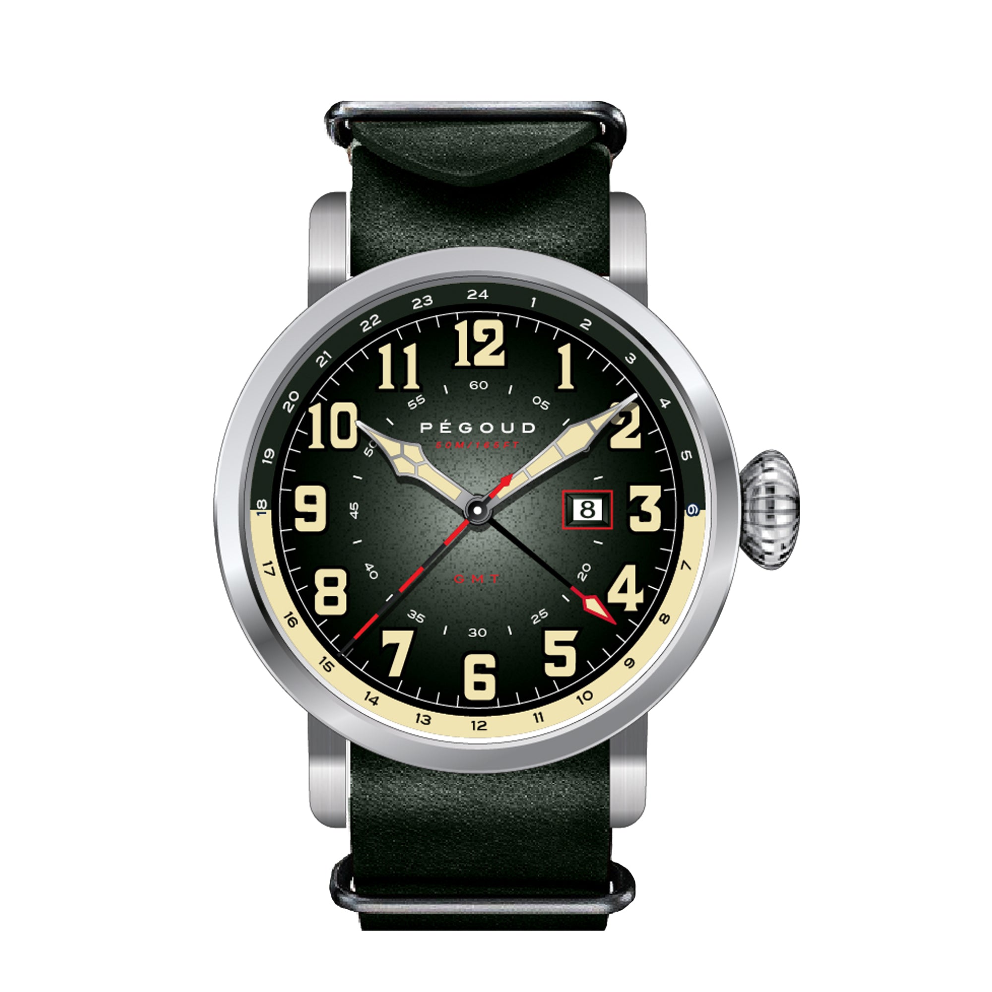 PEGOUD Pegoud Premiere GMT Swiss Parts Quartz Men's Fumme Green Watch PG-9005-02