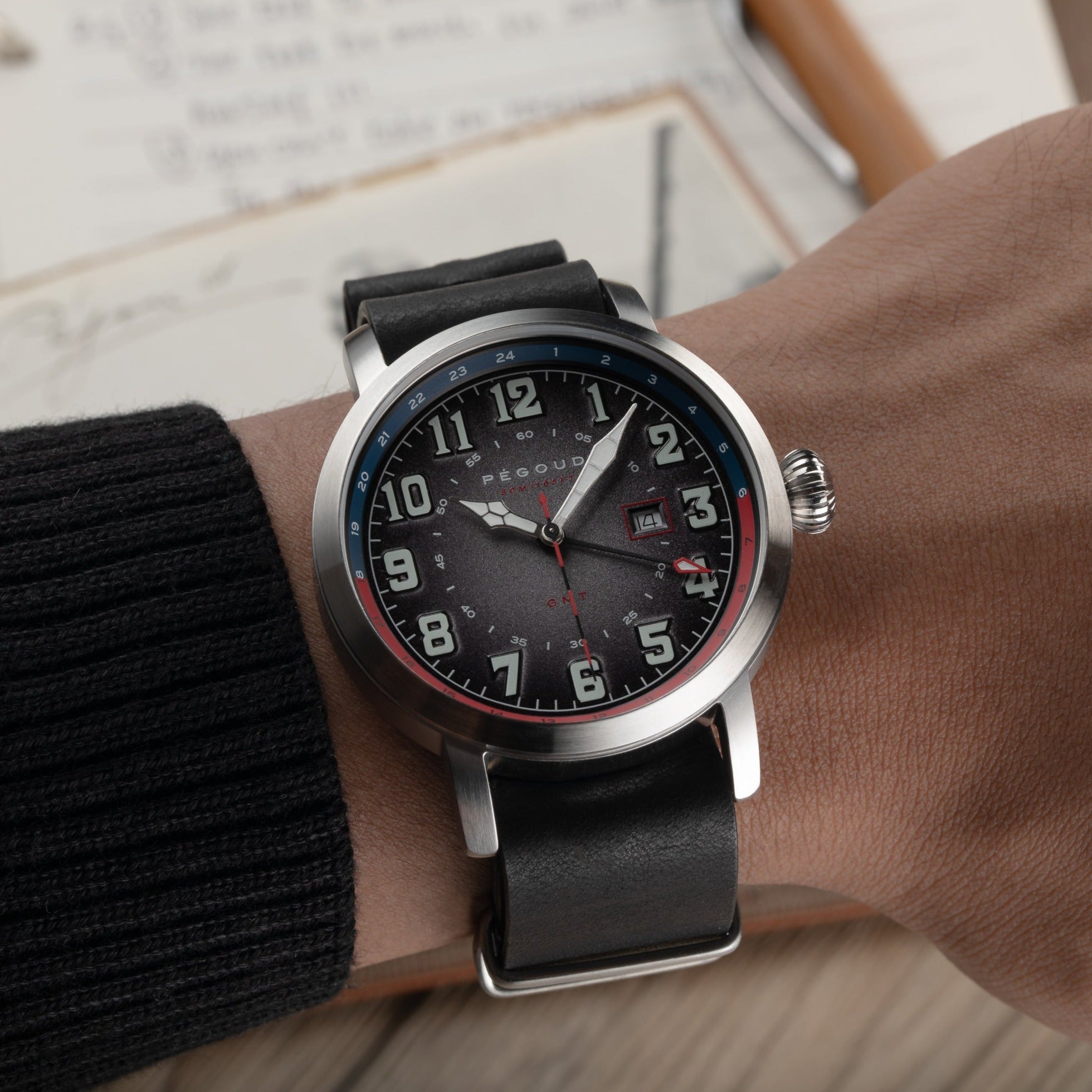 PEGOUD Pegoud Premiere GMT Swiss Parts Quartz Men's Fumme Black Watch PG-9005-03