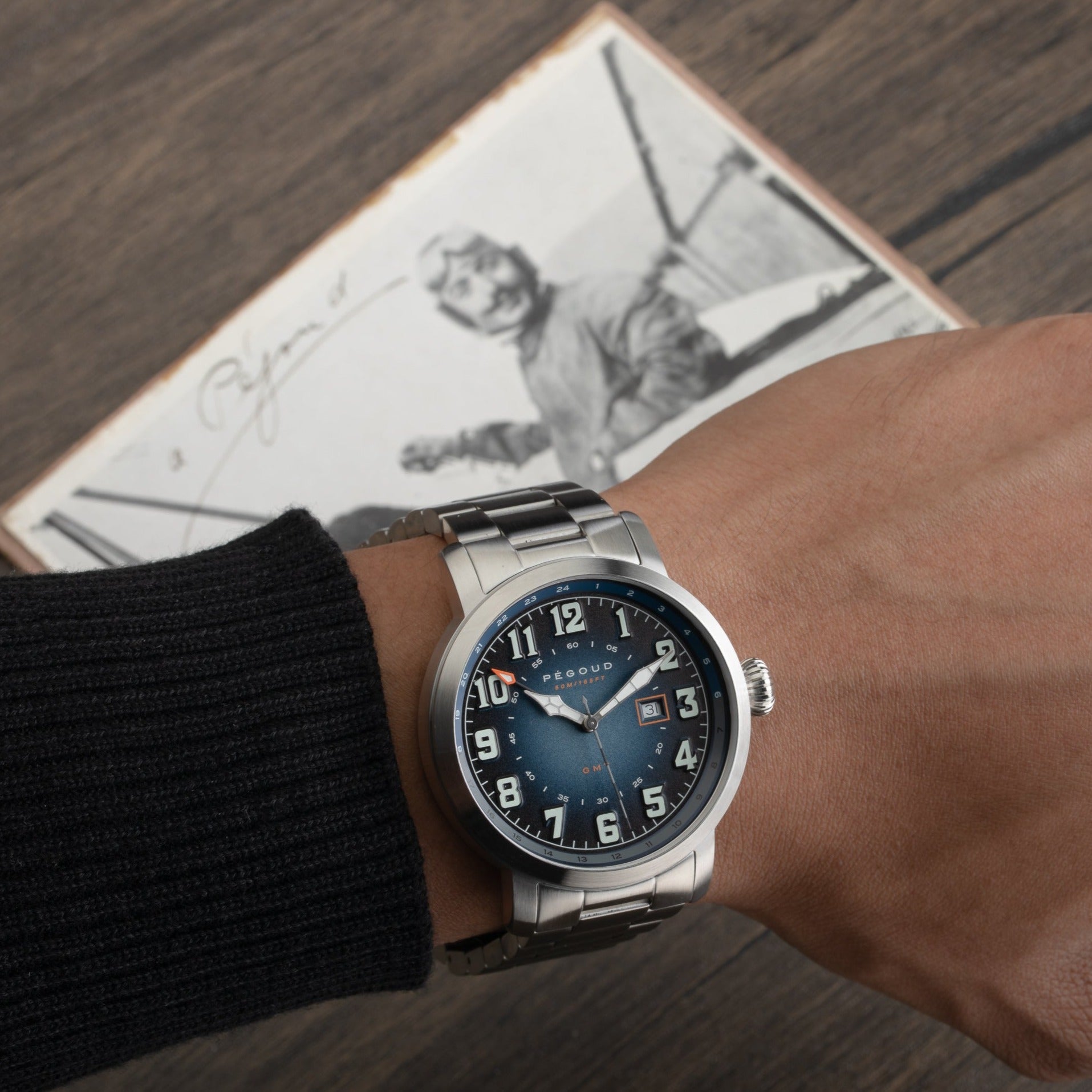 PEGOUD Pegoud Premiere GMT Swiss Parts Quartz Men's Fumme Blue Watch PG-9005-11