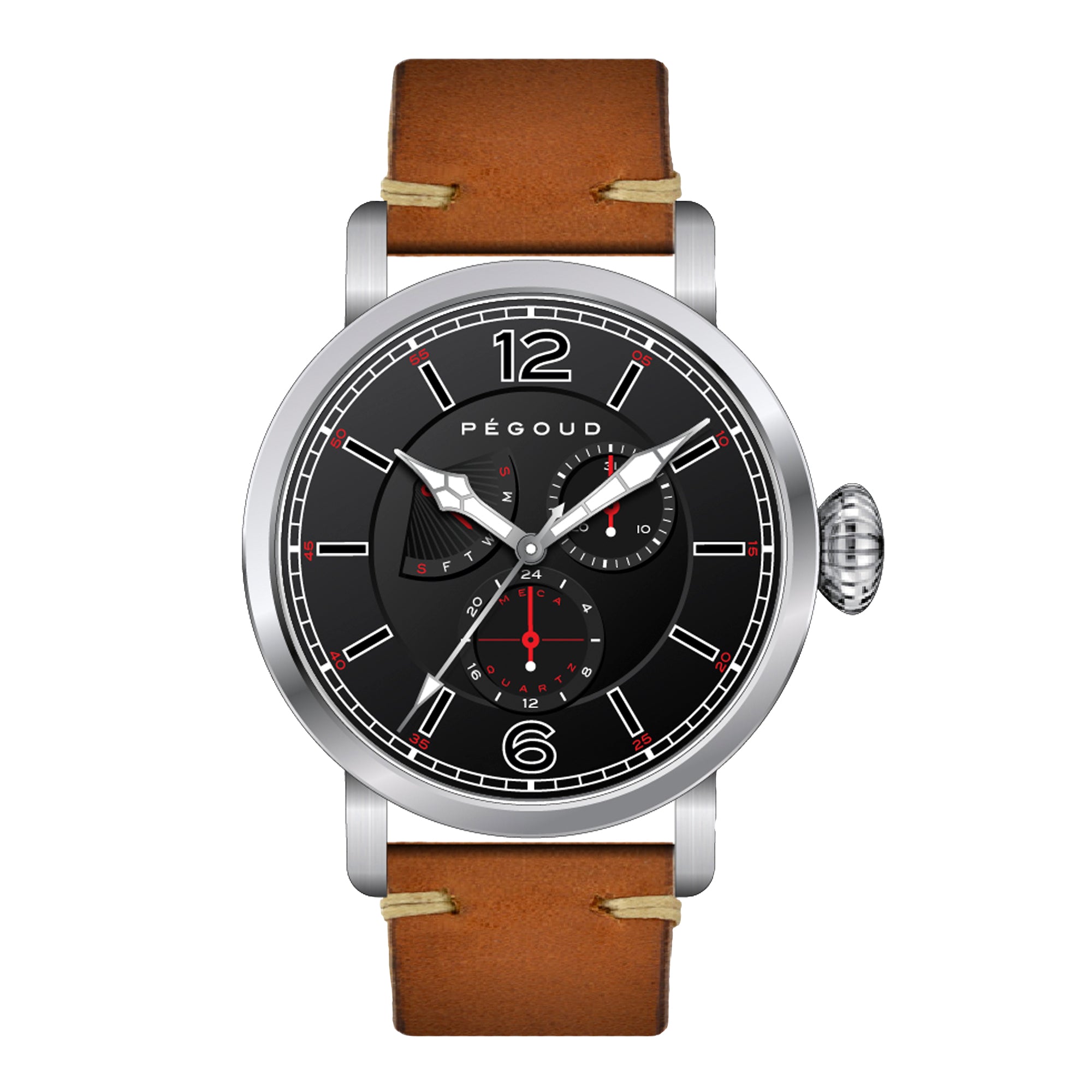 PEGOUD Pegoud Premiere Meca-Quartz Retro Calendar Men's Black Watch PG-9006-01