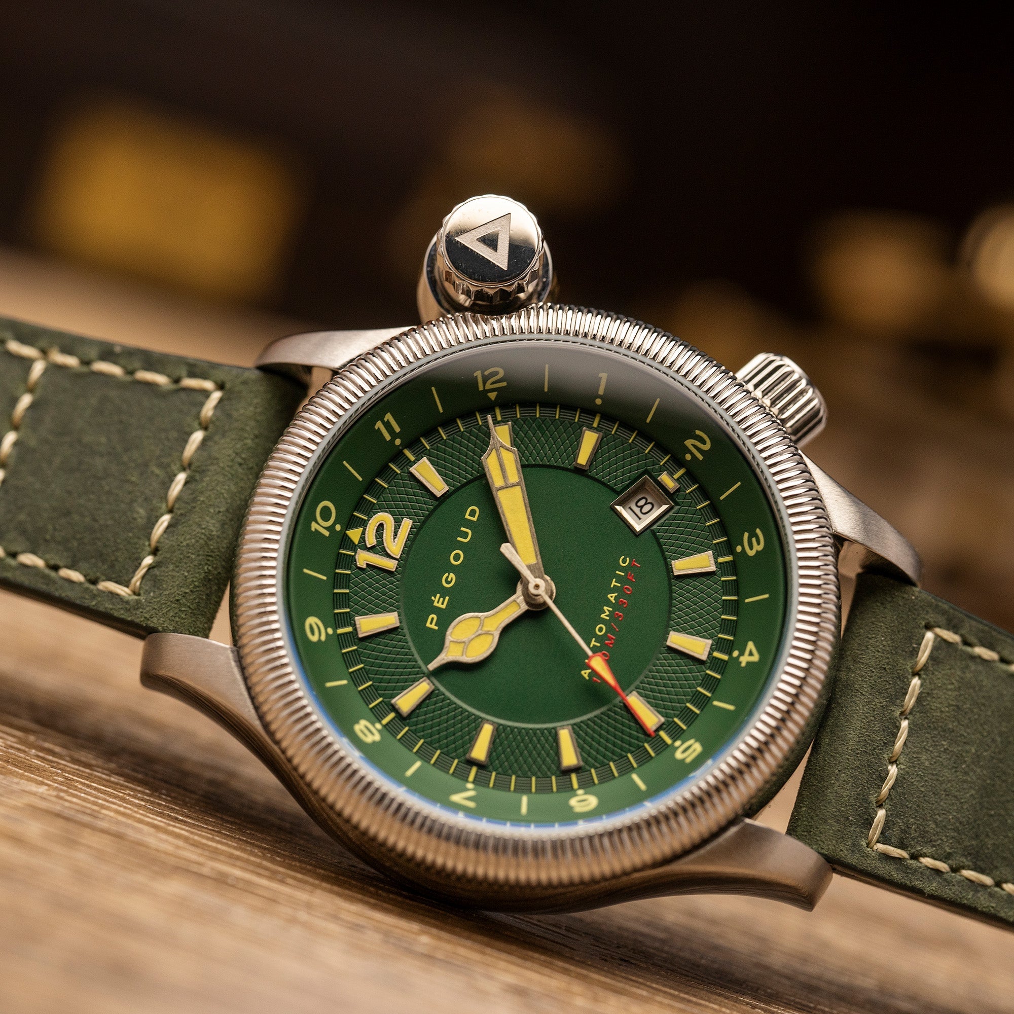 PEGOUD Pegoud Onduleur Japanese Quartz Chronograph Men's Vintage Green Watch PG-9008-02