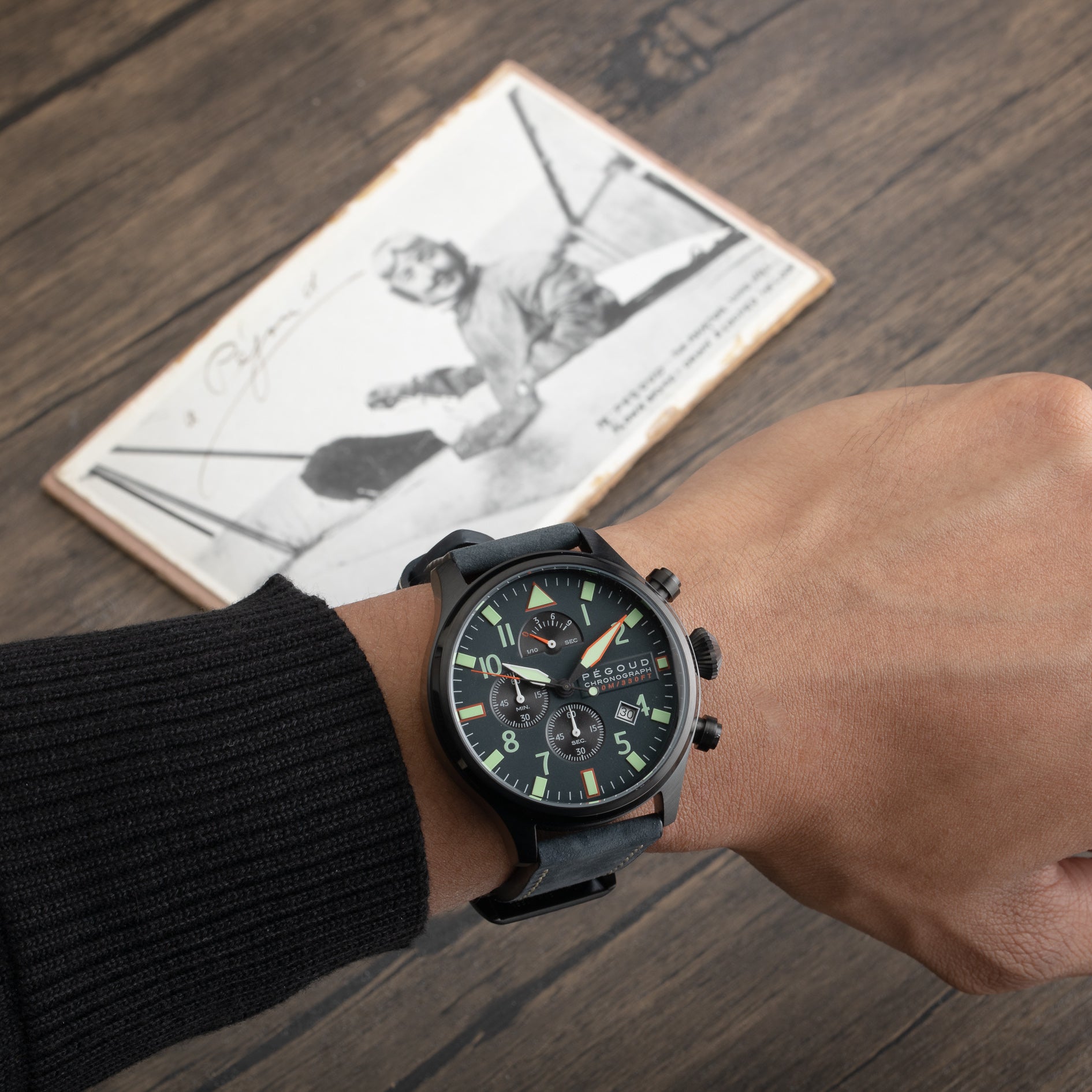 PEGOUD Pegoud Pilotage Retrograde Chronograph Men's Hazard Black Watch PG-9016-04