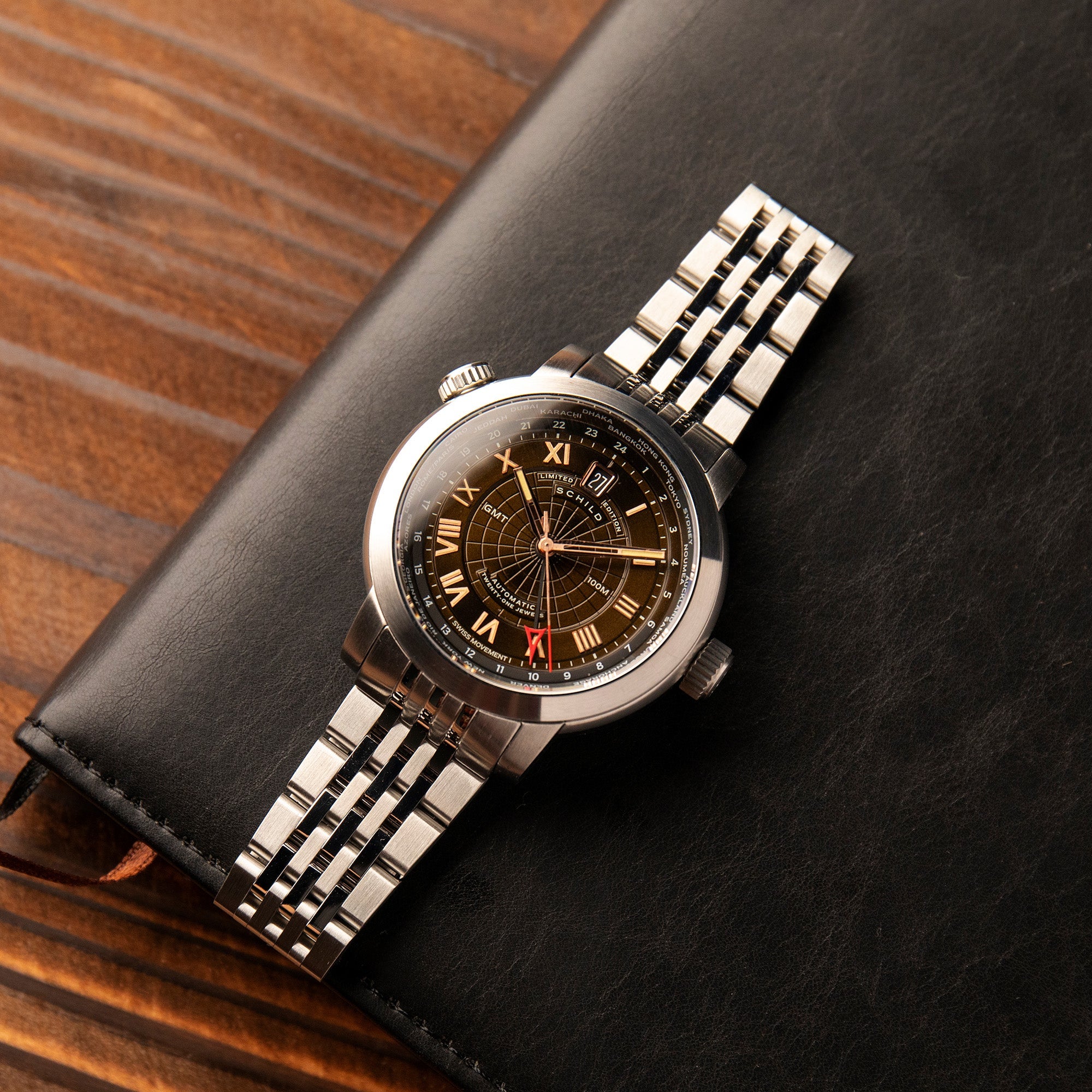 SCHILD Schild  Heinrich Swiss automatic GMT Chocolate Rose Men's Watch  SC-1004-33