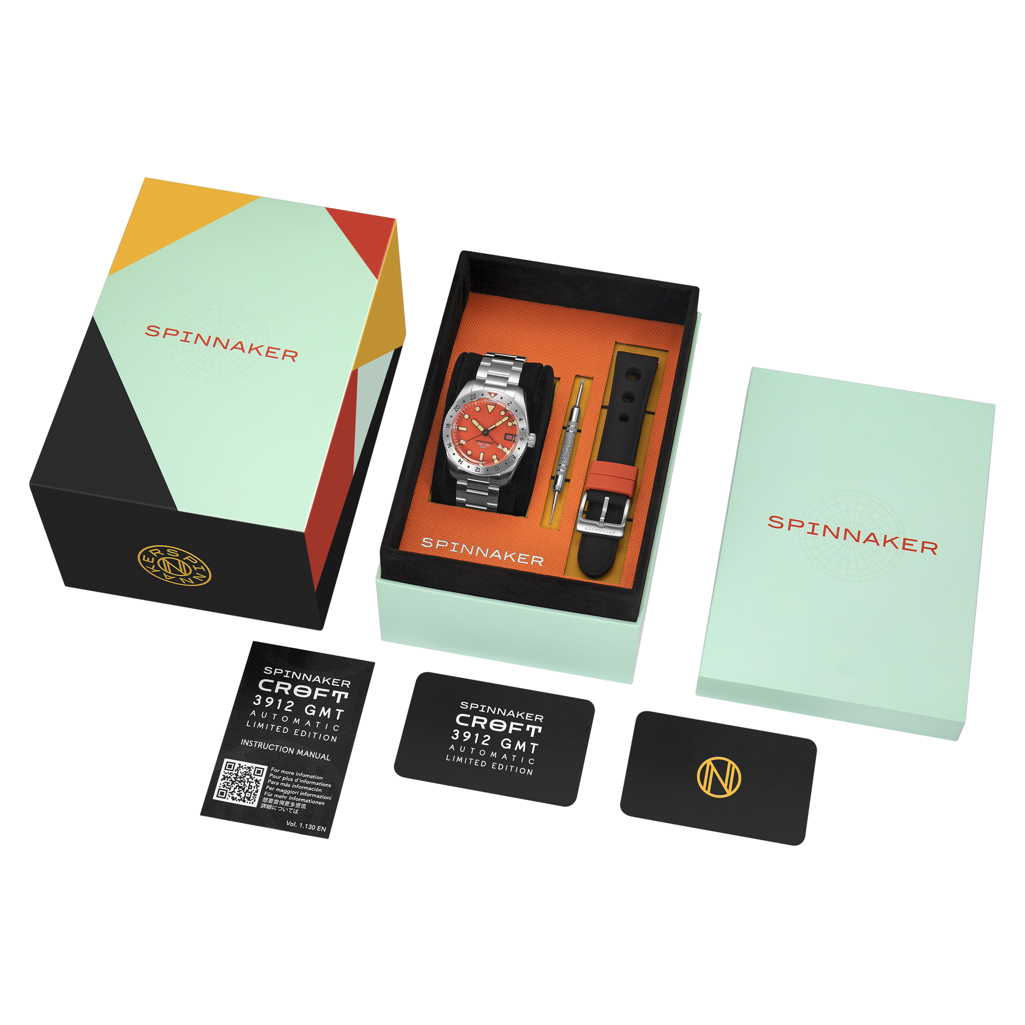 SPINNAKER Spinnaker Croft 3912 Gmt Automatic Limited Edition Retro Orange Men's Watch SP-5130-44
